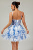 Load image into Gallery viewer, White and Blue Floral Ruffled Corset Short Prom Dress with Pearls