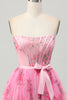 Load image into Gallery viewer, Pink Floral Strapless Corset Short Prom Dress with Bow