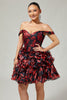 Load image into Gallery viewer, Sparkly Black and Red Short Floral Corset Prom Dress with Beading