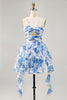 Load image into Gallery viewer, White and Fuchsia Ruched Ruffled Short Floral Prom Dress with Pearls