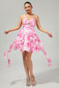 Load image into Gallery viewer, White and Blue Floral Ruched Ruffled Short Prom Dress with Pearls