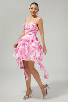 Load image into Gallery viewer, White and Blue Floral Ruched Ruffled Short Prom Dress with Pearls