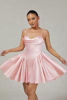 Load image into Gallery viewer, Sparkly Blush A Line Satin Short Prom Dress with Beading