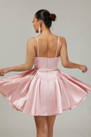 Load image into Gallery viewer, Sparkly Blush A Line Satin Short Prom Dress with Beading
