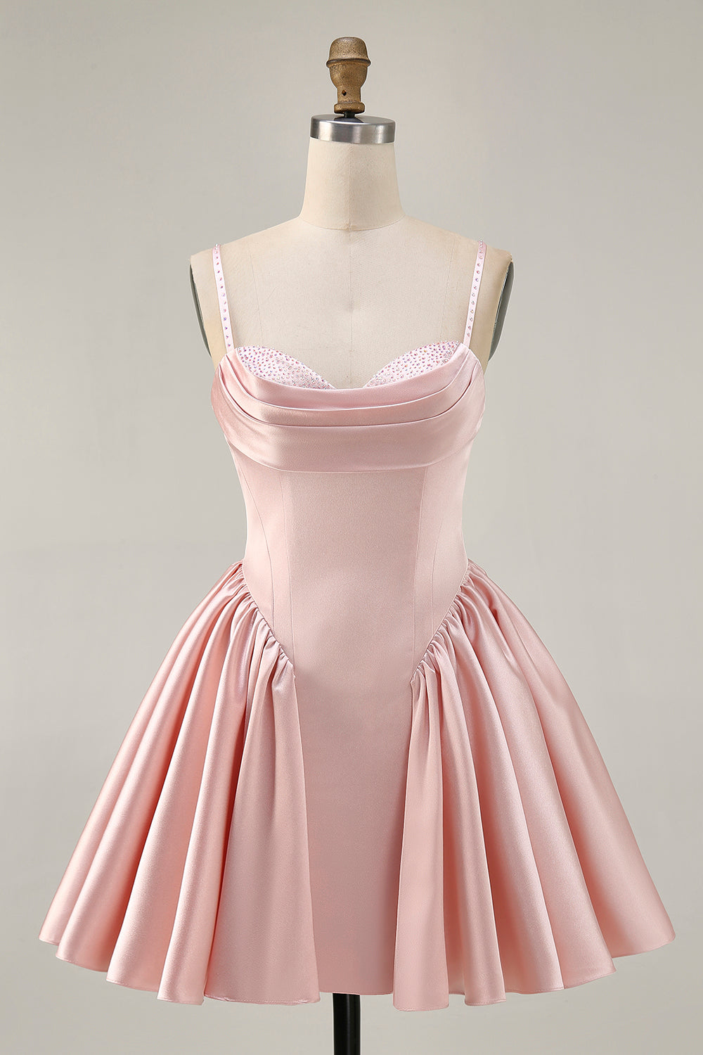 Sparkly Blush A Line Satin Short Prom Dress with Beading