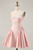 Load image into Gallery viewer, Sparkly Blush A Line Satin Short Prom Dress with Beading