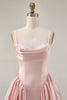 Load image into Gallery viewer, Sparkly Blush A Line Satin Short Prom Dress with Beading
