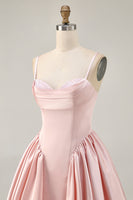 Load image into Gallery viewer, Sparkly Blush A Line Satin Short Prom Dress with Beading