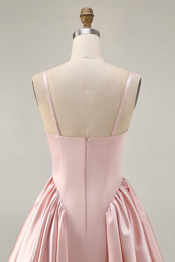 Sparkly Blush A Line Satin Short Prom Dress with Beading