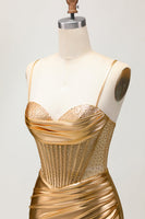 Load image into Gallery viewer, Sparkly Golden Corset Metallic Ruched Tight Short Prom Dress with Beading