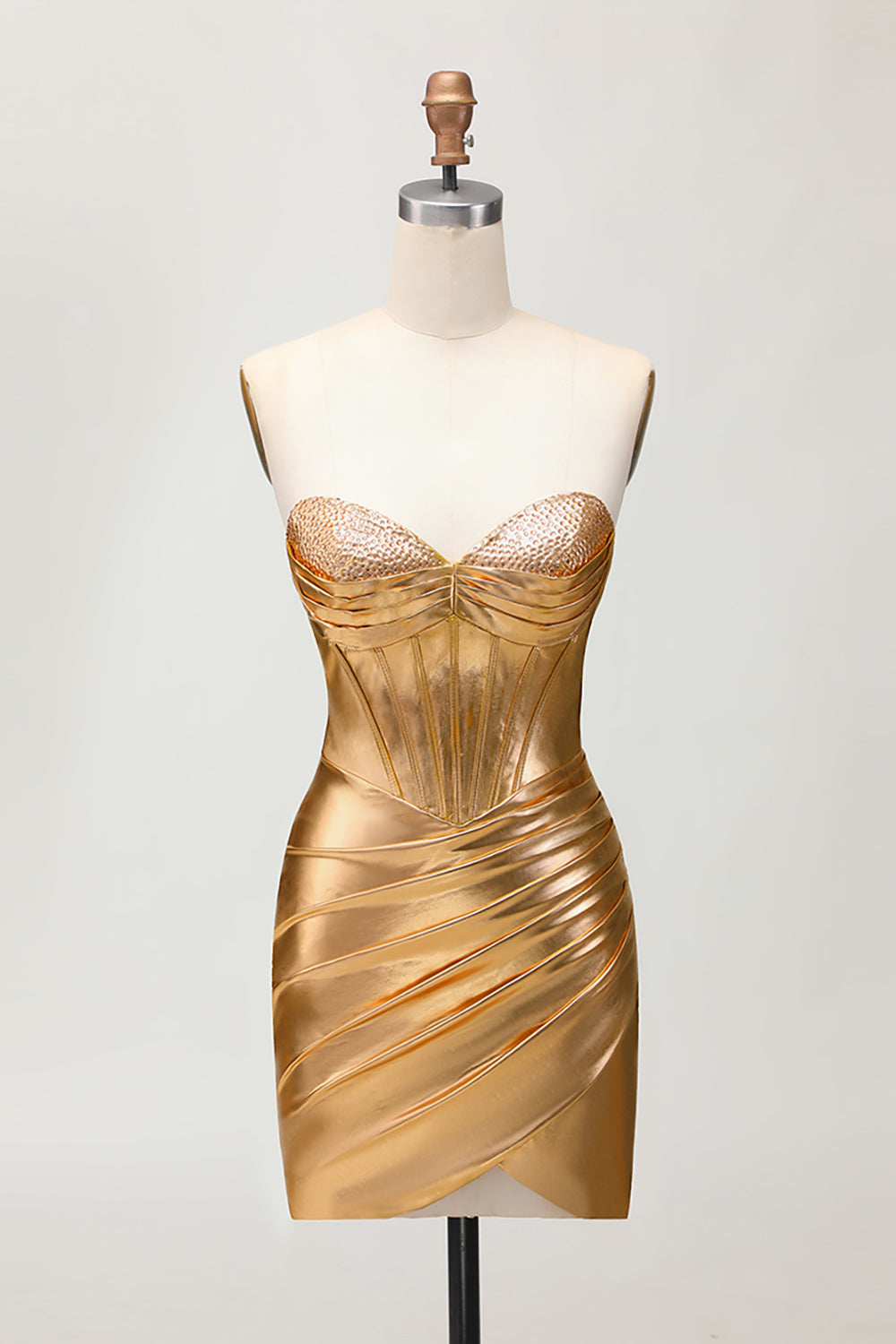 Sparkly Golden Tight Metallic Short Corset Prom Dress