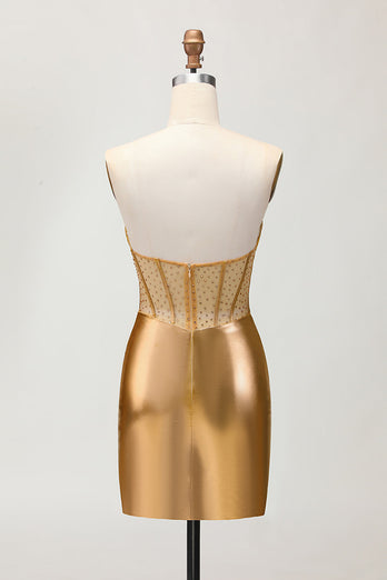 Sparkly Golden Tight Metallic Short Corset Prom Dress