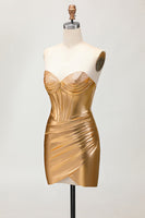 Load image into Gallery viewer, Sparkly Golden Tight Metallic Short Corset Prom Dress