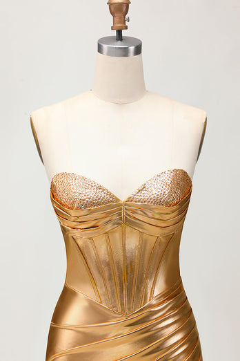 Sparkly Golden Tight Metallic Short Corset Prom Dress