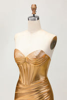 Load image into Gallery viewer, Sparkly Golden Tight Metallic Short Corset Prom Dress