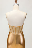 Load image into Gallery viewer, Sparkly Golden Tight Metallic Short Corset Prom Dress
