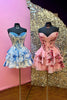 Load image into Gallery viewer, White Blue A Line Floral Short Corset Prom Dress with Ruffles