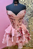 Load image into Gallery viewer, White Blue A Line Floral Short Corset Prom Dress with Ruffles
