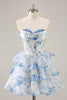 Load image into Gallery viewer, Pink Floral Sweetheart Corset Tiered Short Prom Dress with Ruffles