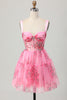 Load image into Gallery viewer, Pink Floral A Line Corset Short Prom Dress with Ruffles