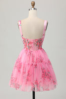 Load image into Gallery viewer, Pink Floral A Line Corset Short Prom Dress with Ruffles