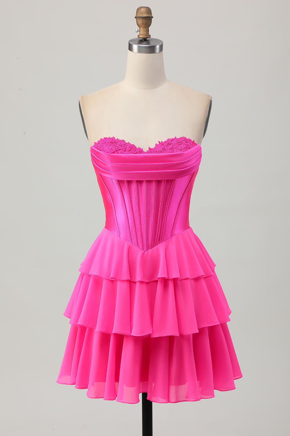 Fuchsia Ruched Sweetheart Corset Short Prom Dress with Appliques