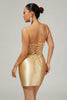 Load image into Gallery viewer, Sparkly Golden Corset Satin Tight Short Prom Dress with Rhinestones