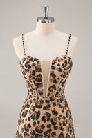 Load image into Gallery viewer, Sparkly Khaki Leopard Sequin Corset Tight Short Prom Dress