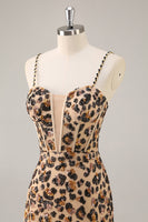 Load image into Gallery viewer, Sparkly Khaki Leopard Sequin Corset Tight Short Prom Dress