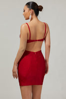 Load image into Gallery viewer, Sparkly Red Cut Out Tight Short Prom Dress with Beading