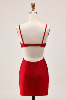 Sparkly Red Cut Out Tight Short Prom Dress with Beading