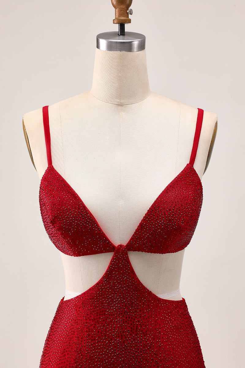 Load image into Gallery viewer, Sparkly Red Cut Out Tight Short Prom Dress with Beading