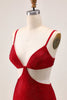 Load image into Gallery viewer, Sparkly Red Cut Out Tight Short Prom Dress with Beading