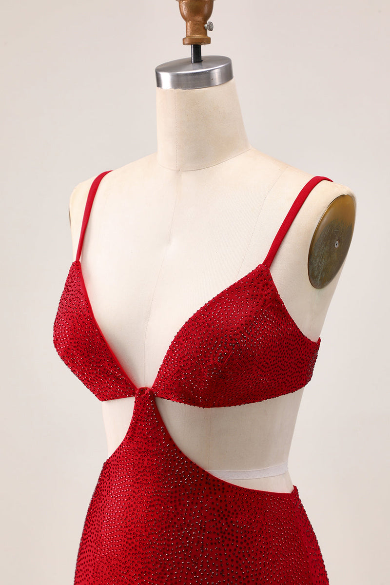 Load image into Gallery viewer, Sparkly Red Cut Out Tight Short Prom Dress with Beading
