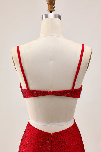 Sparkly Red Cut Out Tight Short Prom Dress with Beading