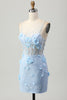 Load image into Gallery viewer, Sparkly Blue Floral Tight Corset Short Prom Dress with Sequins
