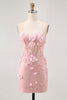 Load image into Gallery viewer, Sparkly Blue Floral Tight Corset Short Prom Dress with Sequins