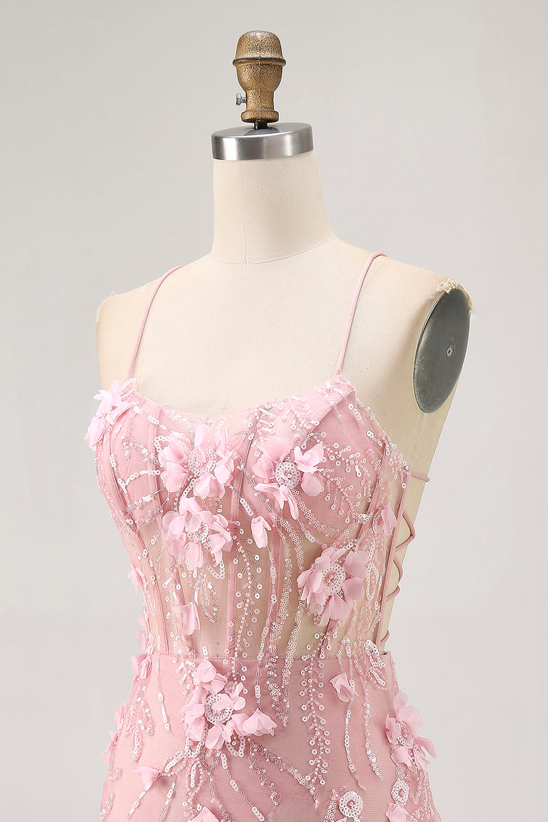Load image into Gallery viewer, Sparkly Blue Floral Tight Corset Short Prom Dress with Sequins