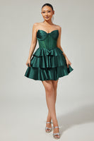 Load image into Gallery viewer, Sparkly Dark Green Strapless Corset Short Prom Dress with Beading