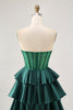 Load image into Gallery viewer, Sparkly Green Ruffles Corset Strapless Short Prom Dress with Beading
