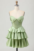 Load image into Gallery viewer, Sparkly Dark Green Strapless Corset Short Prom Dress with Beading