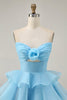 Load image into Gallery viewer, Purple Strapless Floral Short Tiered Prom Dress with Ruffles