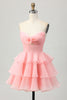 Load image into Gallery viewer, Blue Floral Ruched Strapless Short Prom Dress with Ruffles