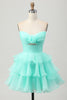 Load image into Gallery viewer, Purple Strapless Floral Short Tiered Prom Dress with Ruffles