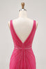 Load image into Gallery viewer, Sparkly Fuchsia V-Neck Tight Short Prom Dress with Beading