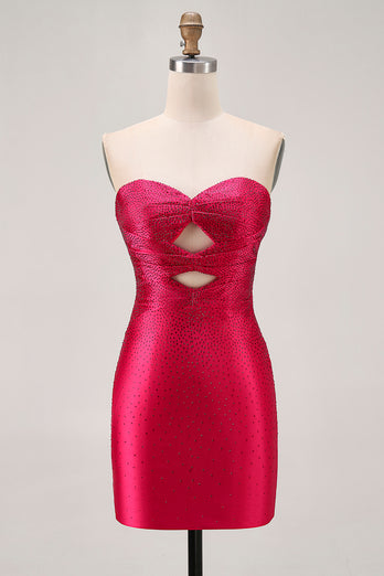 Sparkly Red Sweetheart Beaded Tight Short Prom Dress with Keyholes