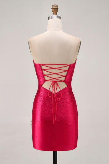 Sparkly Red Sweetheart Beaded Tight Short Prom Dress with Keyholes