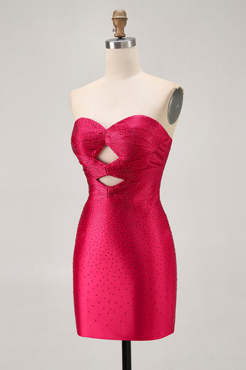 Sparkly Red Sweetheart Beaded Tight Short Prom Dress with Keyholes