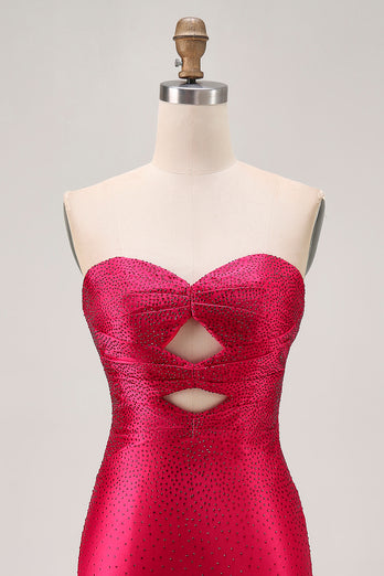 Sparkly Red Sweetheart Beaded Tight Short Prom Dress with Keyholes