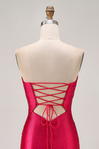 Sparkly Red Sweetheart Beaded Tight Short Prom Dress with Keyholes